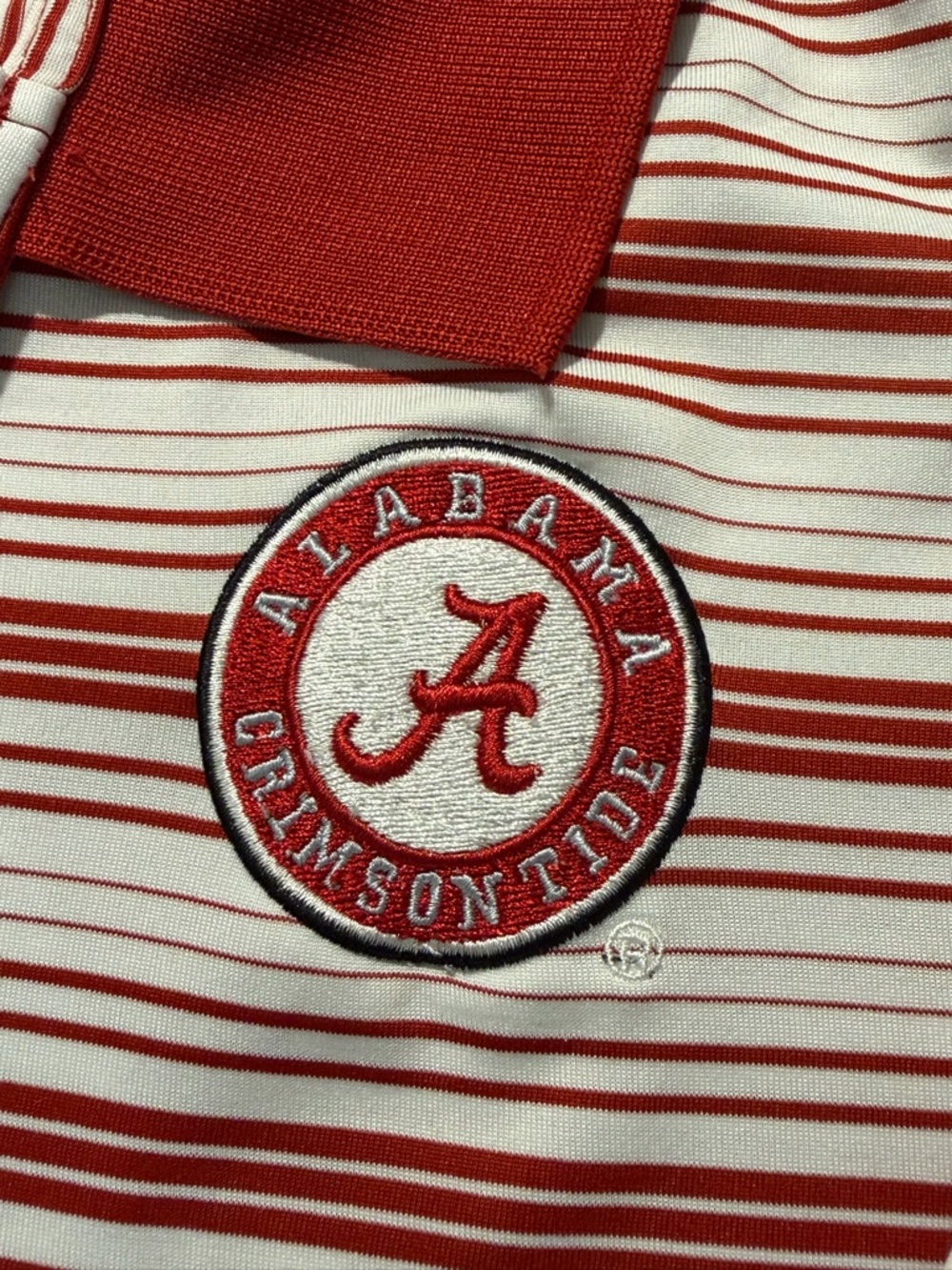 Alabama Crimson Tide Polo Shirt Mens L Red White Striped Russell Athletic NCAA